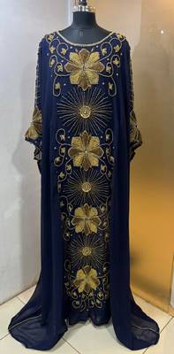 Navy blue - heavy beaded farasha kaftan 2