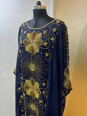Navy blue - heavy beaded farasha kaftan 3