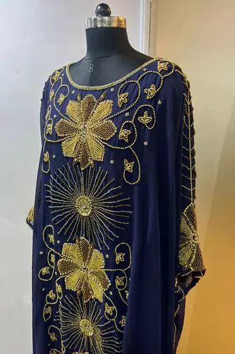 Navy blue - heavy beaded farasha kaftan