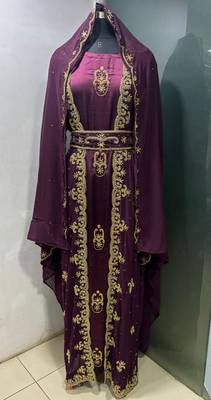 Wine satin jacket style moroccan takchita kaftan 1