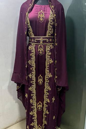 Wine satin jacket style moroccan takchita kaftan