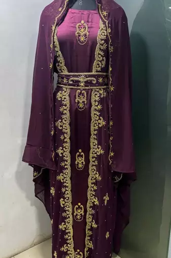 Wine satin jacket style moroccan takchita kaftan