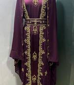 Wine satin jacket style moroccan takchita kaftan