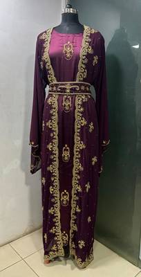 Wine satin jacket style moroccan takchita kaftan 3