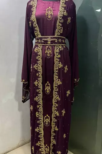 Wine satin jacket style moroccan takchita kaftan