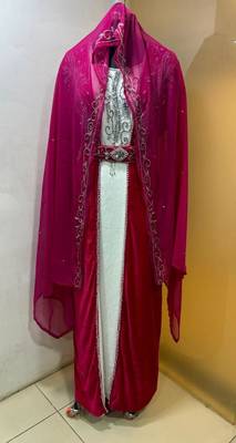 Fuschia pink velvet jacket moroccan takchita kaftan 1