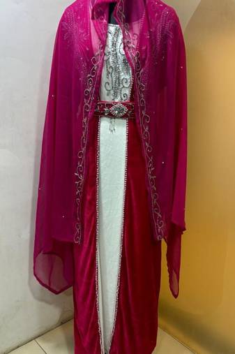 Fuschia pink velvet jacket moroccan takchita kaftan