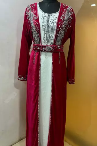 Fuschia pink velvet jacket moroccan takchita kaftan