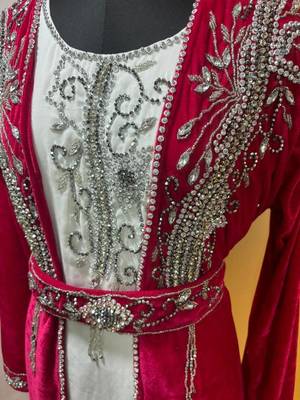 Fuschia pink velvet jacket moroccan takchita kaftan 3