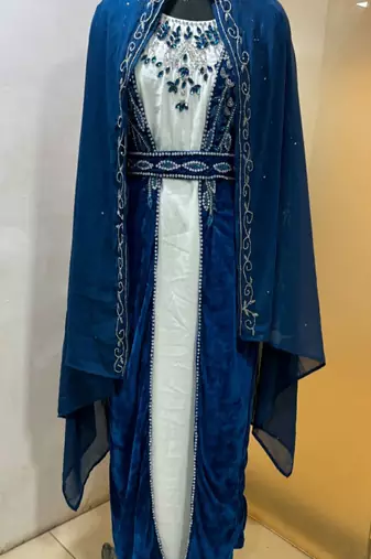 Navy blue velvet jacket moroccan takchita kaftan