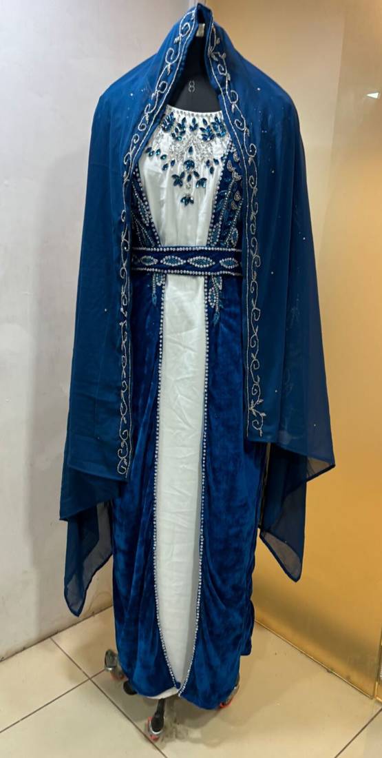 Navy blue velvet jacket moroccan takchita kaftan