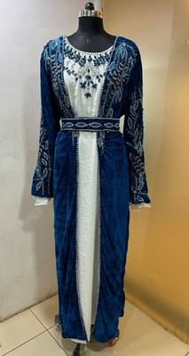 Navy blue velvet jacket moroccan takchita kaftan 2