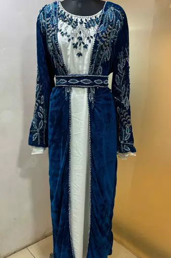 Navy blue velvet jacket moroccan takchita kaftan
