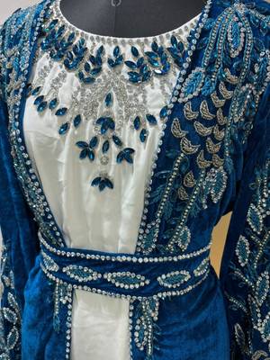 Navy blue velvet jacket moroccan takchita kaftan 3