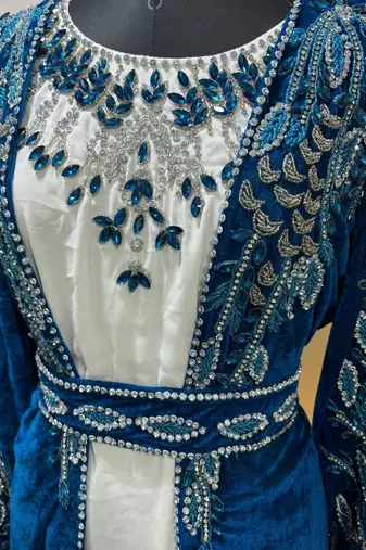Navy blue velvet jacket moroccan takchita kaftan