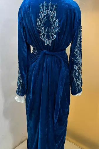 Navy blue velvet jacket moroccan takchita kaftan