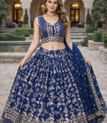 BLUE DOLA SILK SEQUINS & ZARI EMBROIDERED LEHENGA SET WITH CHOLI AND DUPATTA
