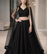 BLACK GEORGETTE SEQUINS & THREAD EMBROIDERED LEHENGA SET WITH CHOLI AND DUPATTA