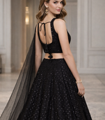 BLACK GEORGETTE SEQUINS & THREAD EMBROIDERED LEHENGA SET WITH CHOLI AND DUPATTA