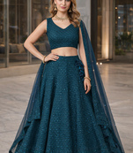 BLUE GEORGETTE SEQUINS & THREAD EMBROIDERED LEHENGA SET WITH CHOLI AND DUPATTA