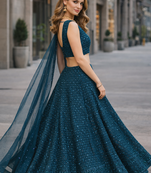 BLUE GEORGETTE SEQUINS & THREAD EMBROIDERED LEHENGA SET WITH CHOLI AND DUPATTA