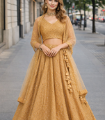 BEIGE GEORGETTE SEQUINS & THREAD EMBROIDERED LEHENGA SET WITH CHOLI AND DUPATTA