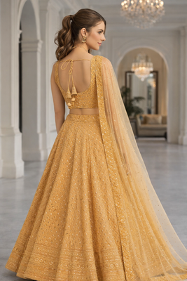 BEIGE GEORGETTE SEQUINS & THREAD EMBROIDERED LEHENGA SET WITH CHOLI AND DUPATTA 3