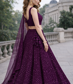 WINE GEORGETTE SEQUINS & THREAD EMBROIDERED LEHENGA SET WITH CHOLI AND DUPATTA