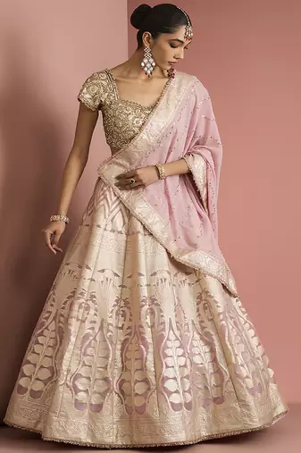 light pink organza brocade lehenga set with blouse and dupatta