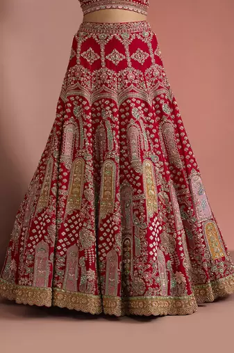 bridal red silk lehenga set with choli and 2 dupattas