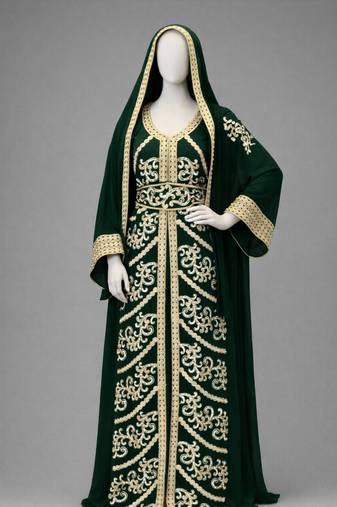 Green Georgette Zari Embroidered Kaftan