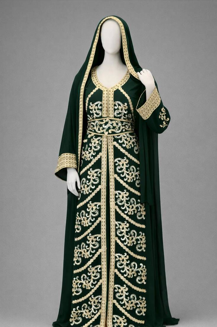 Green Georgette Zari Embroidered Kaftan