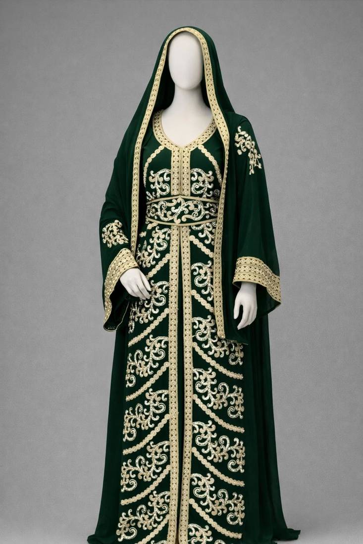 Green Georgette Zari Embroidered Kaftan