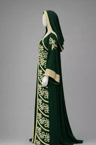 Green Georgette Zari Embroidered Kaftan
