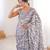 grey  heavy chinon printed saree with mirror work border