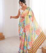 multicolor   heavy chinon printed saree with mirror work border