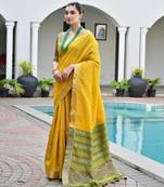 yellow soft khadi raw art silk saree with patola pallu