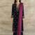Purple velvet heavy thread embroidery work kurta pant set