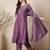 Purple roman silk heavy thread embroidery work kurta pant set