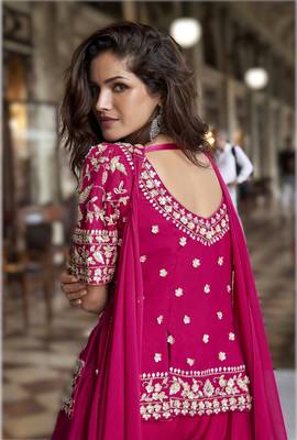 Pink organza silk embroidered palazzo suit set 2