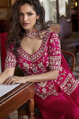 Pink organza silk embroidered palazzo suit set 3