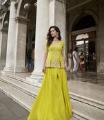 yellow organza silk embroidered palazzo suit set