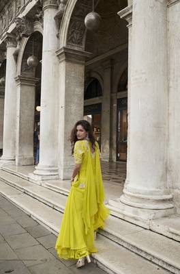 yellow organza silk embroidered palazzo suit set 2