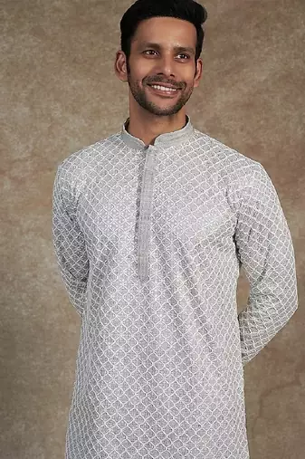 Men's stylish rayon glitter sequins embroidery kurta pyjama