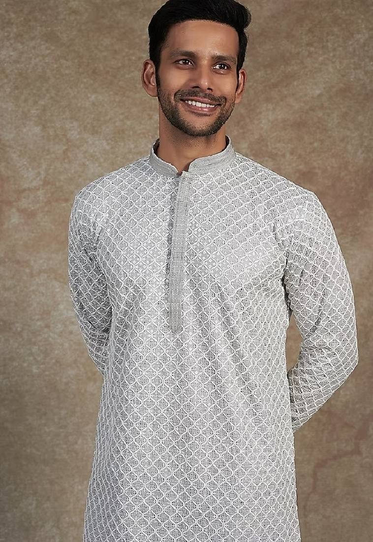 Men's stylish rayon glitter sequins embroidery kurta pyjama