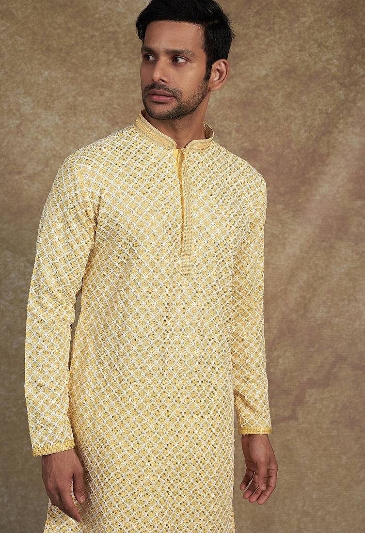 Men's stylish rayon glitter sequins embroidery kurta pyjama