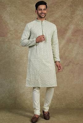 Men's stylish rayon glitter sequins embroidery kurta pyjama 1