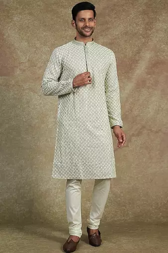 Men's stylish rayon glitter sequins embroidery kurta pyjama