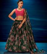 dark-green organza lehenga set with choli and dupatta 