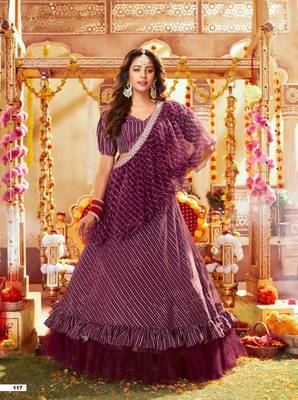 Maroon silk semi stitched lehenga choli with sequence & thread work 1